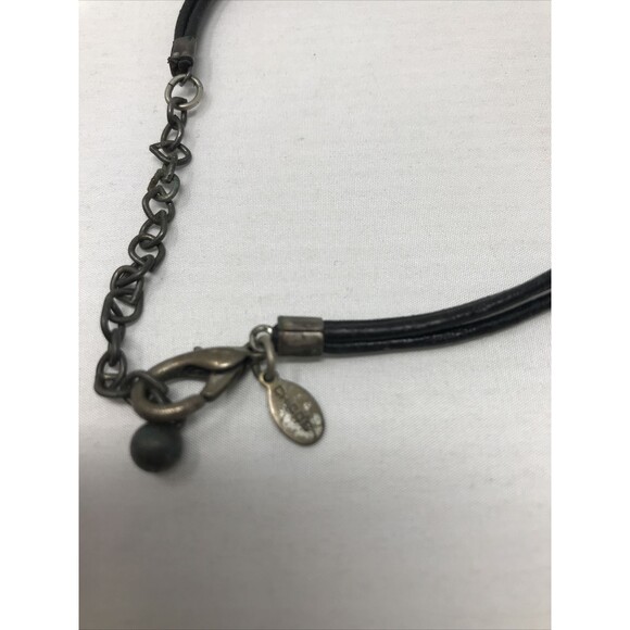 CHICO'S Necklace Open Circle Pendant Dark Patina Silver Tone Black Cord BOHO - Picture 5 of 7